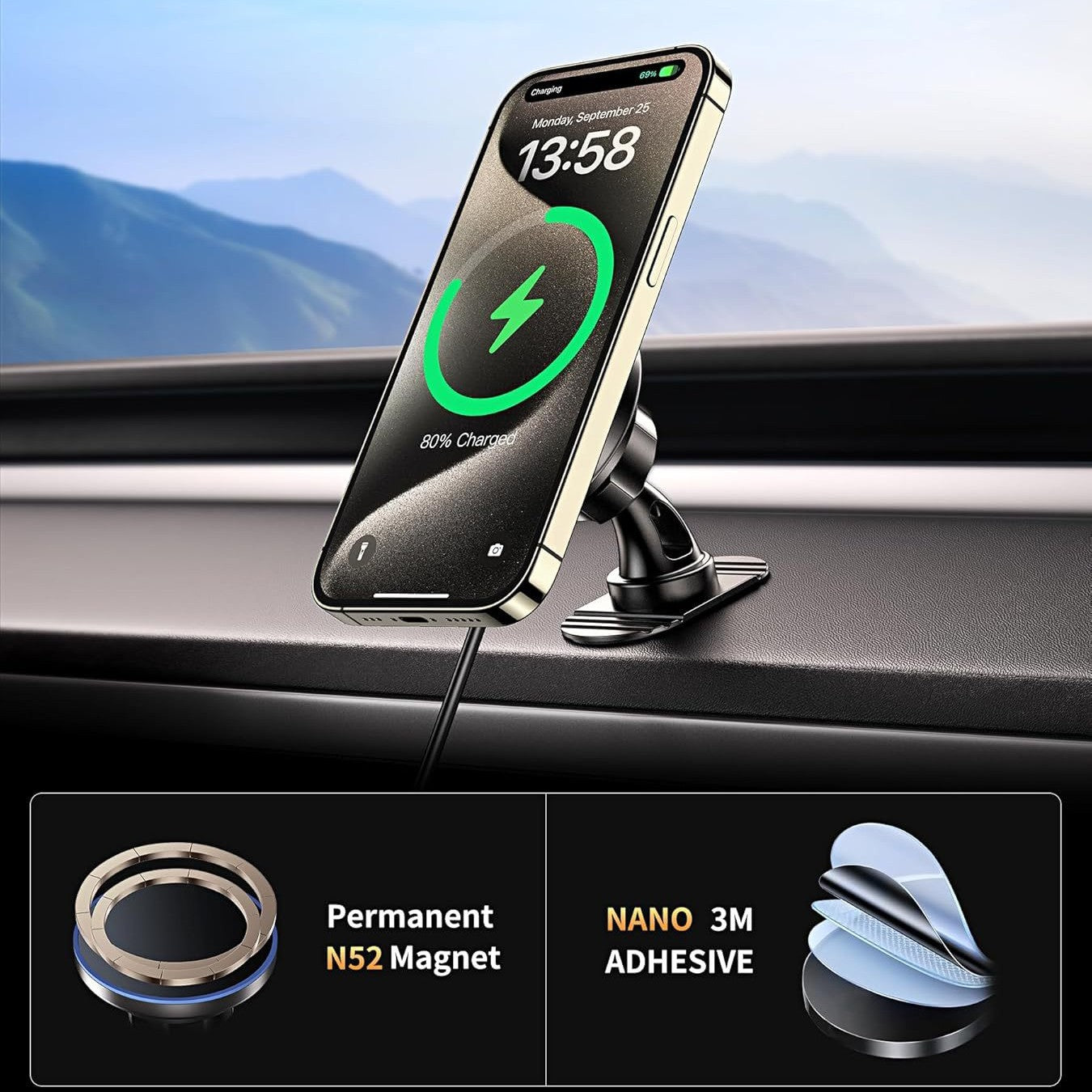 Magnetic Wireless Car Charger with Fast Charging